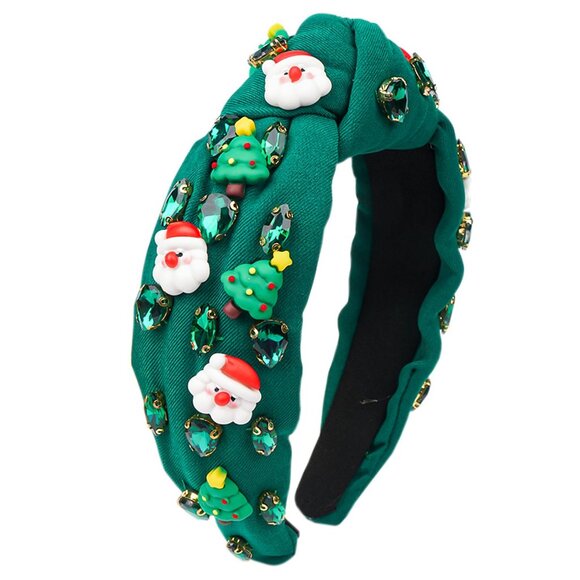 Green Christmas Headband with Santa, Tree & Snowman Rhinestone Hairband - Picture 1 of 1